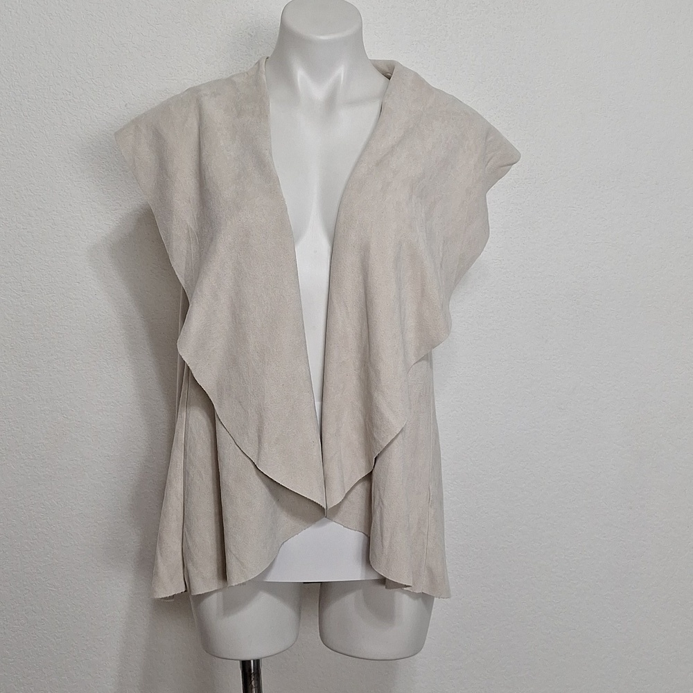 She + Sky Cream Bohemian Western Faux Suede Open Front Waterfall Vest Size L